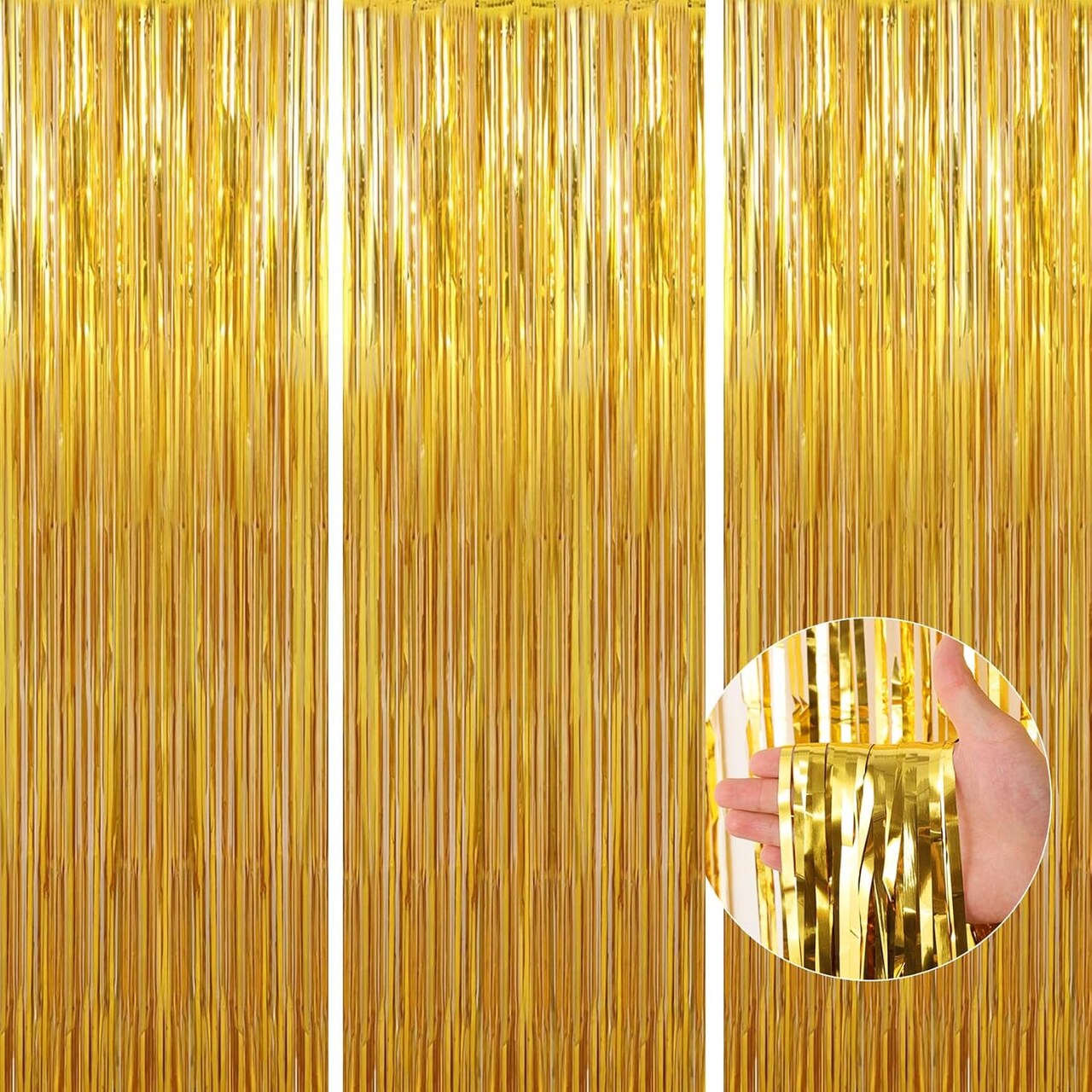 3-Pack Gold Foil Fringe Curtains 3.3x9.9ft Birthday Party Backdrop Decorations